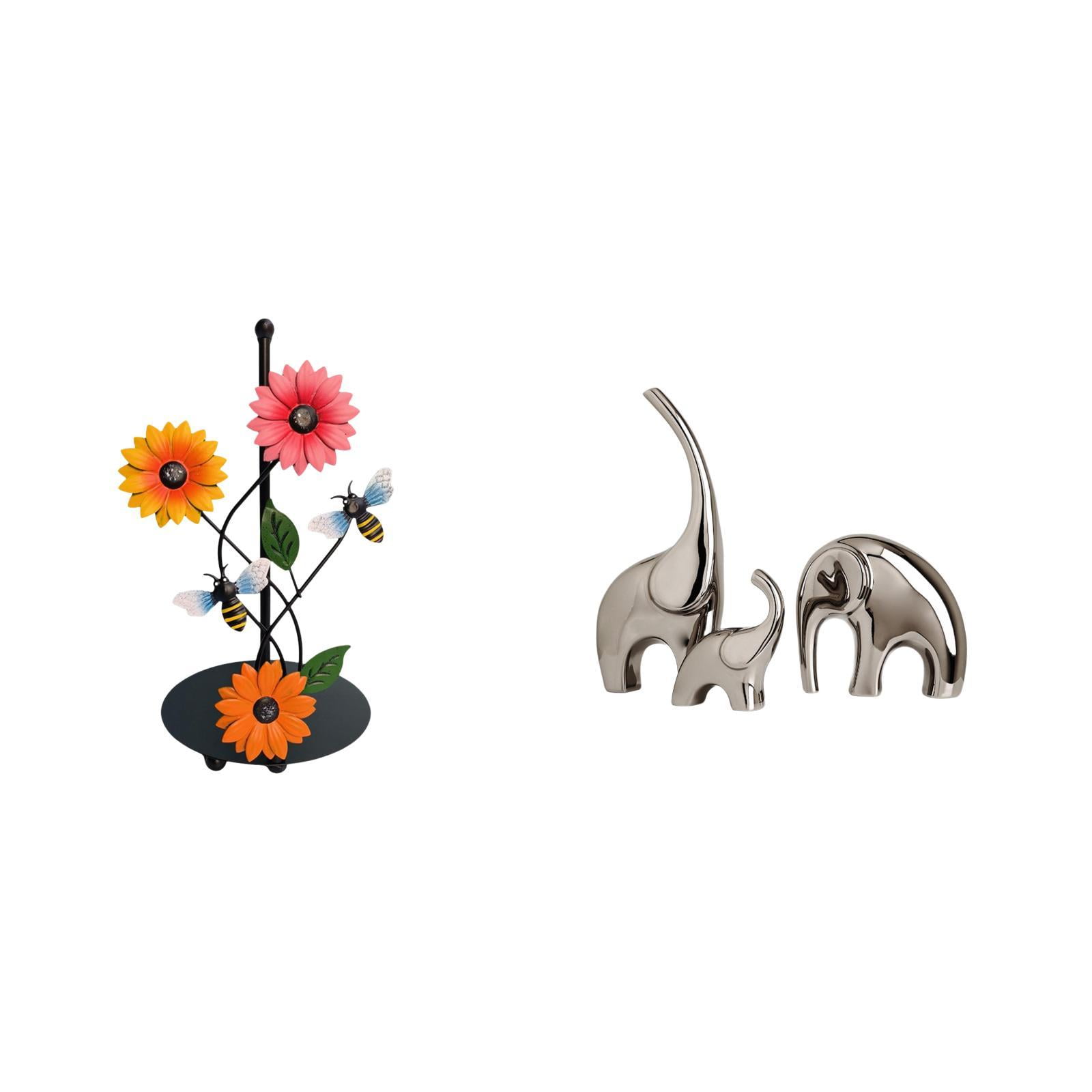 Fiocias Family Elephants Paper Towel Holder Dispenser Non Slip Vertical Tissue Holder Rack Ceramic Statue Ornament Animal Sculpture Collectible for Home Shelf