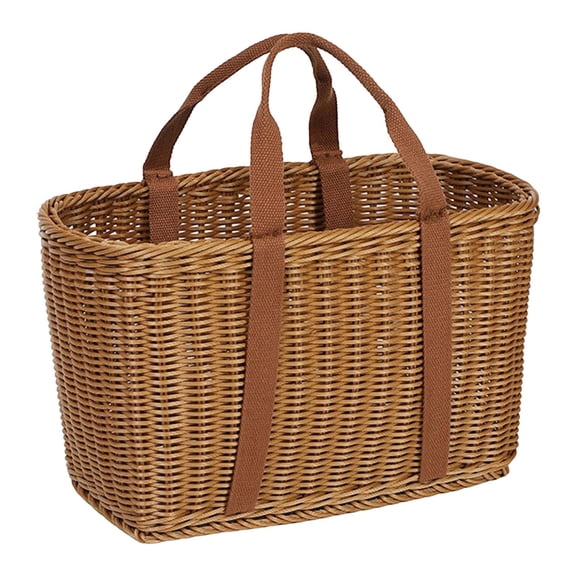  Fiocias Faux Rattan Woven Shopping Basket with Handles for Picnic & Home Storage Reusable Lightweight Wicker Tote
