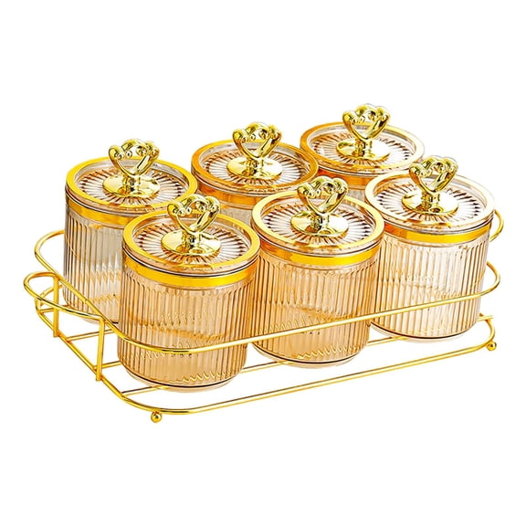 Fiocias Food Storage Jar Condiment Tray Multipurpose with Holder Snack Tray with Lid for 6 bowl amber