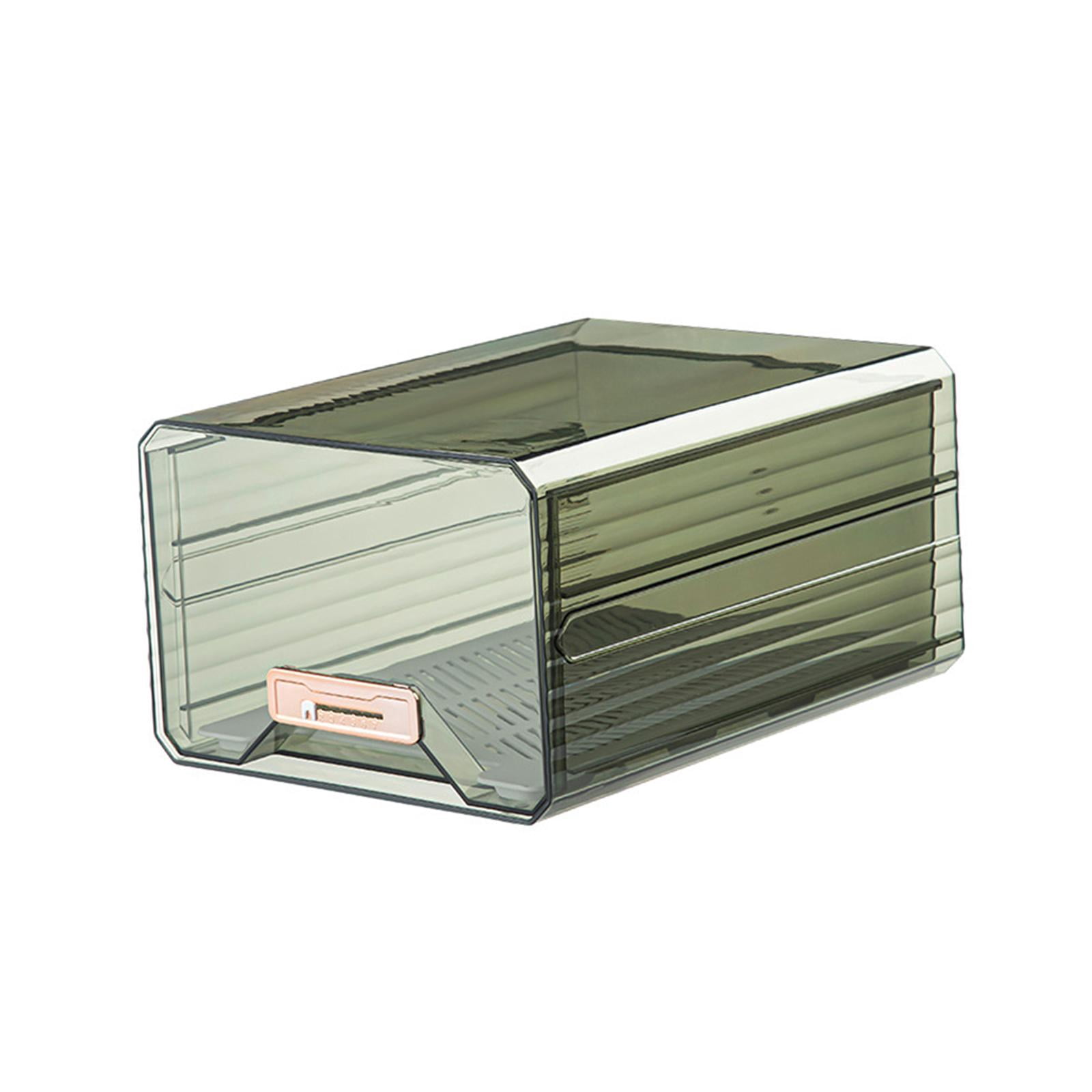 Fiocias Fridge Bin Clear with Drain Tray Fridge Organizer Box for Kitchen Countertop Green