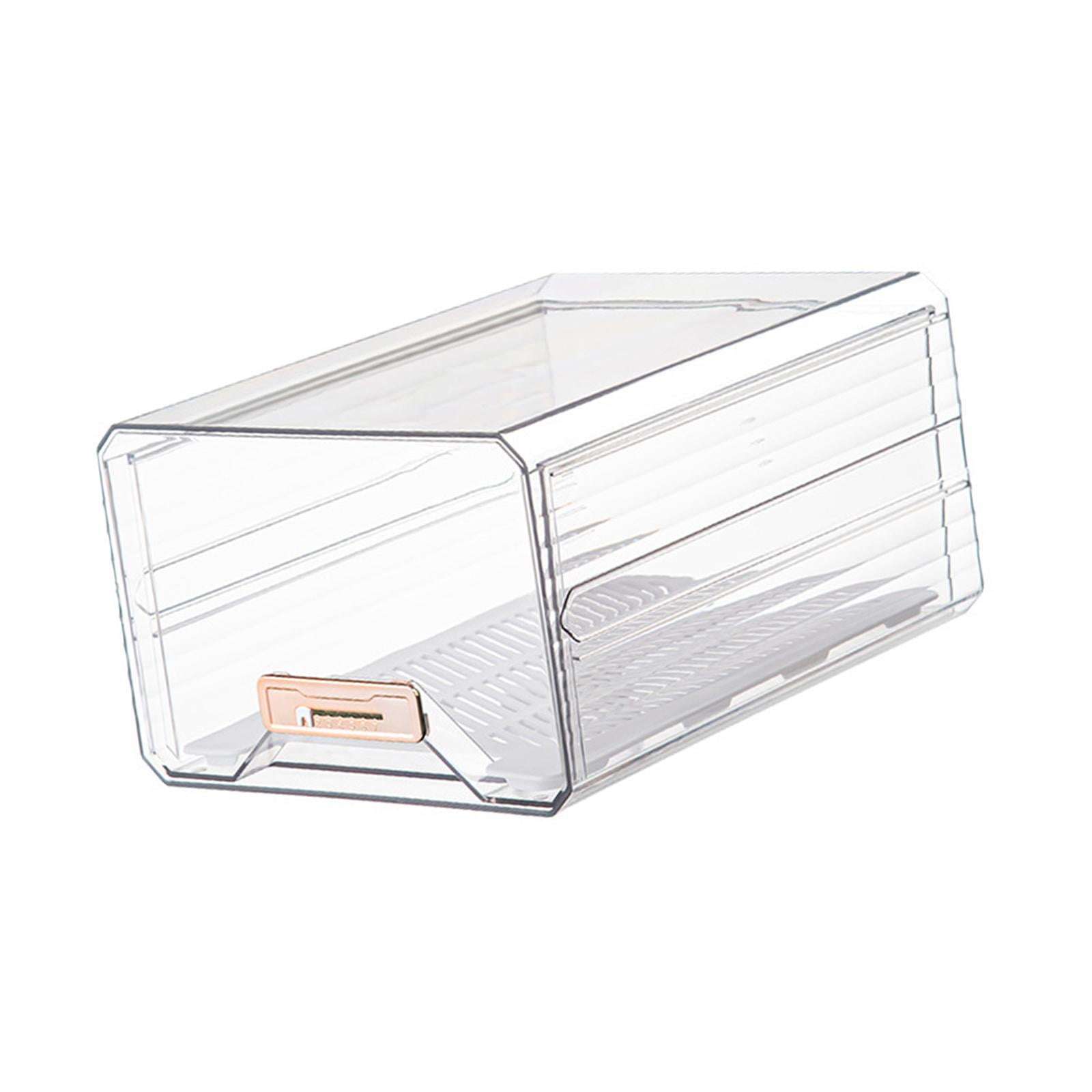Fiocias Fridge Bin Clear with Drain Tray Fridge Organizer Box for Kitchen Countertop