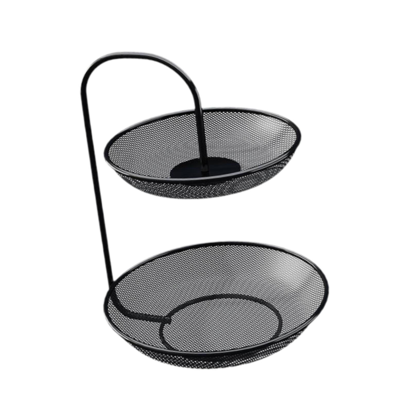 Fiocias Fruit Basket 2 Layer Organizer Storage Stand Holder Fruit Bowl Vegetables Basket Black