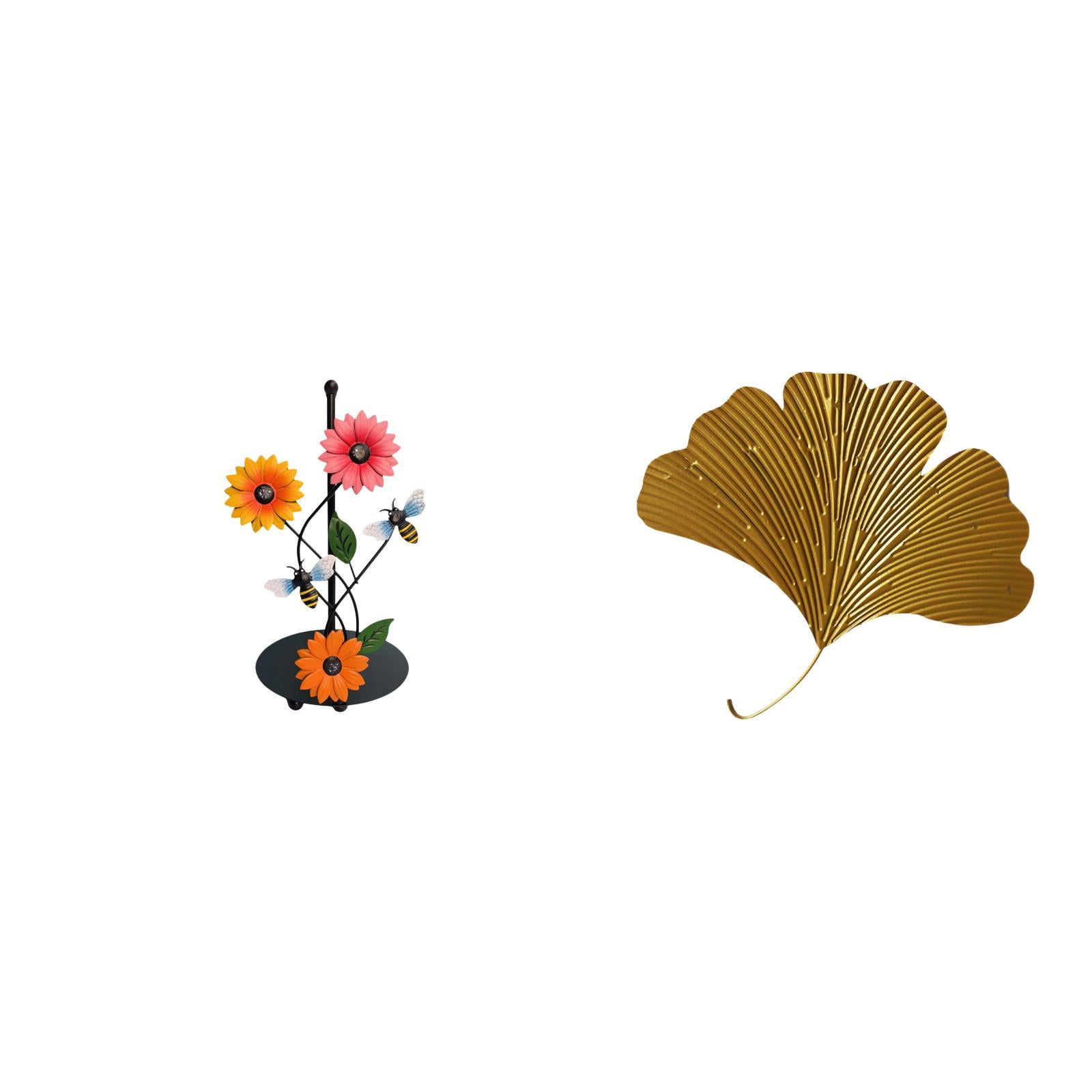 Fiocias Ginkgo Leaves Paper Towel Holder Vertical Tissue Rack Wrought Iron Wall Decor Abstract Sculpture for Home Living Room Office Hotel Dining Room Restaur