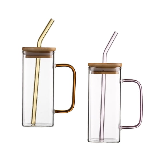 Fiocias Glass Mug Transparent Square Cup for Party Style D