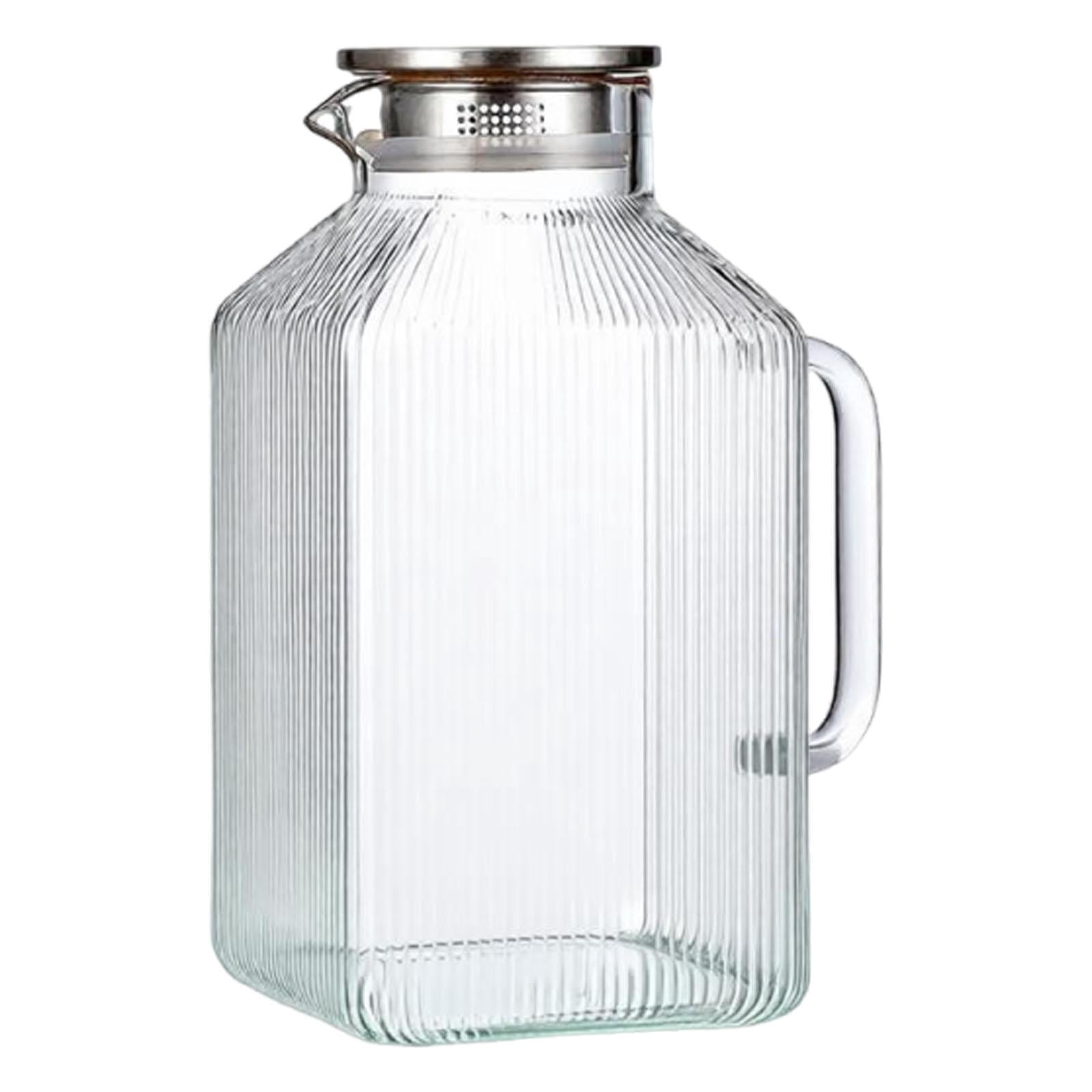 Fiocias Glass Pitcher 3800ml Clear Body Cold Water Bottle Gifts Container Sturdy Space Saving for Coffee Beverage Milk Lemonade Juice Clear Handle