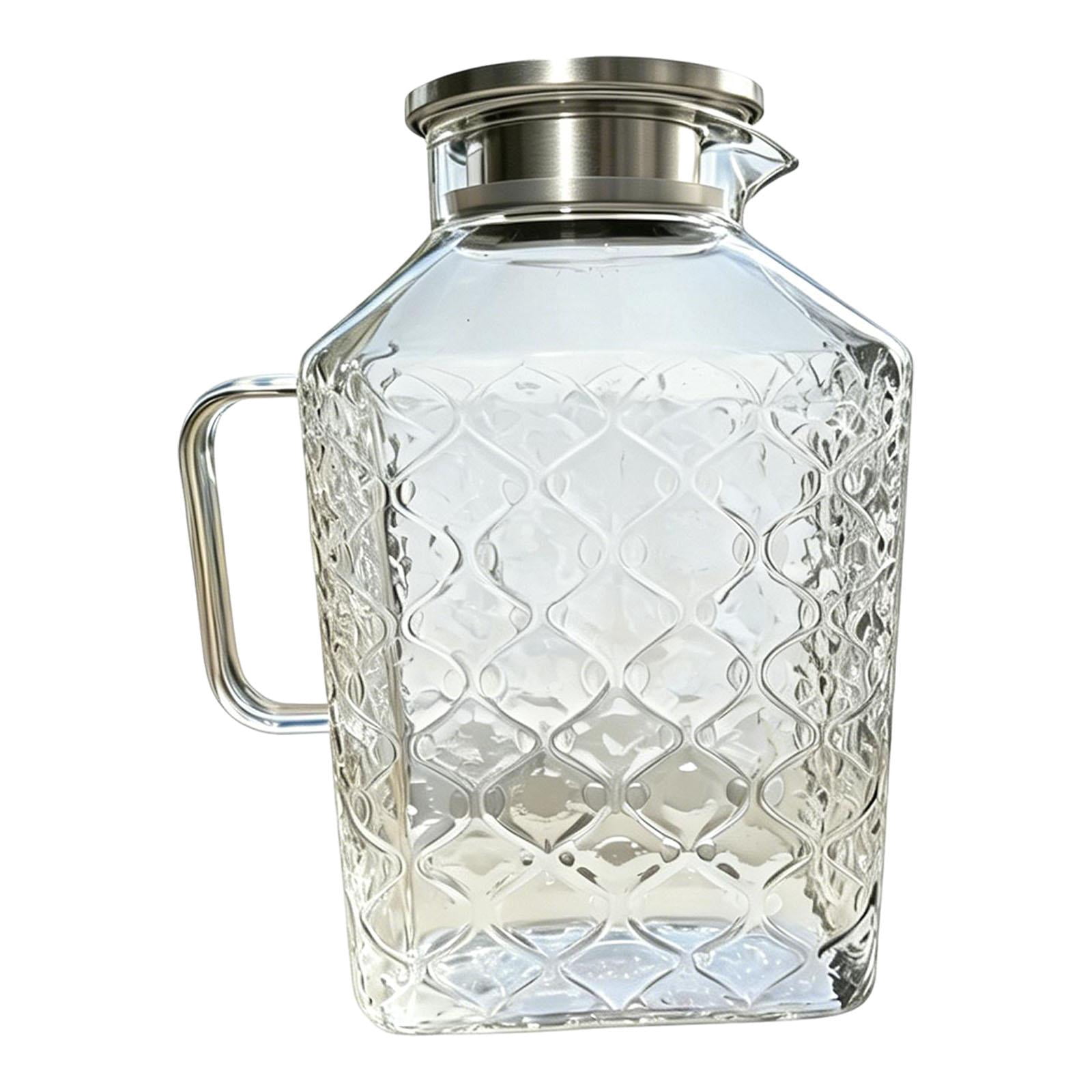 Fiocias Glass Pitcher Kettle Container Housewarming Gifts Clear Body Accessory Water Juice Jug for Lemonade Beverage Juice Silver Handle