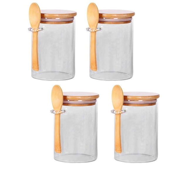 Fiocias Glass Storage Jar Canister Simple Clear Round Airtight Organizer Airtight Glass 4pcs