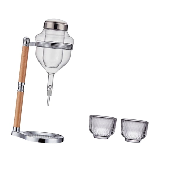 Fiocias Glasses Sake Set with 2 Cups Clear Wine Decanter Dispenser for Home Party Warmer silver