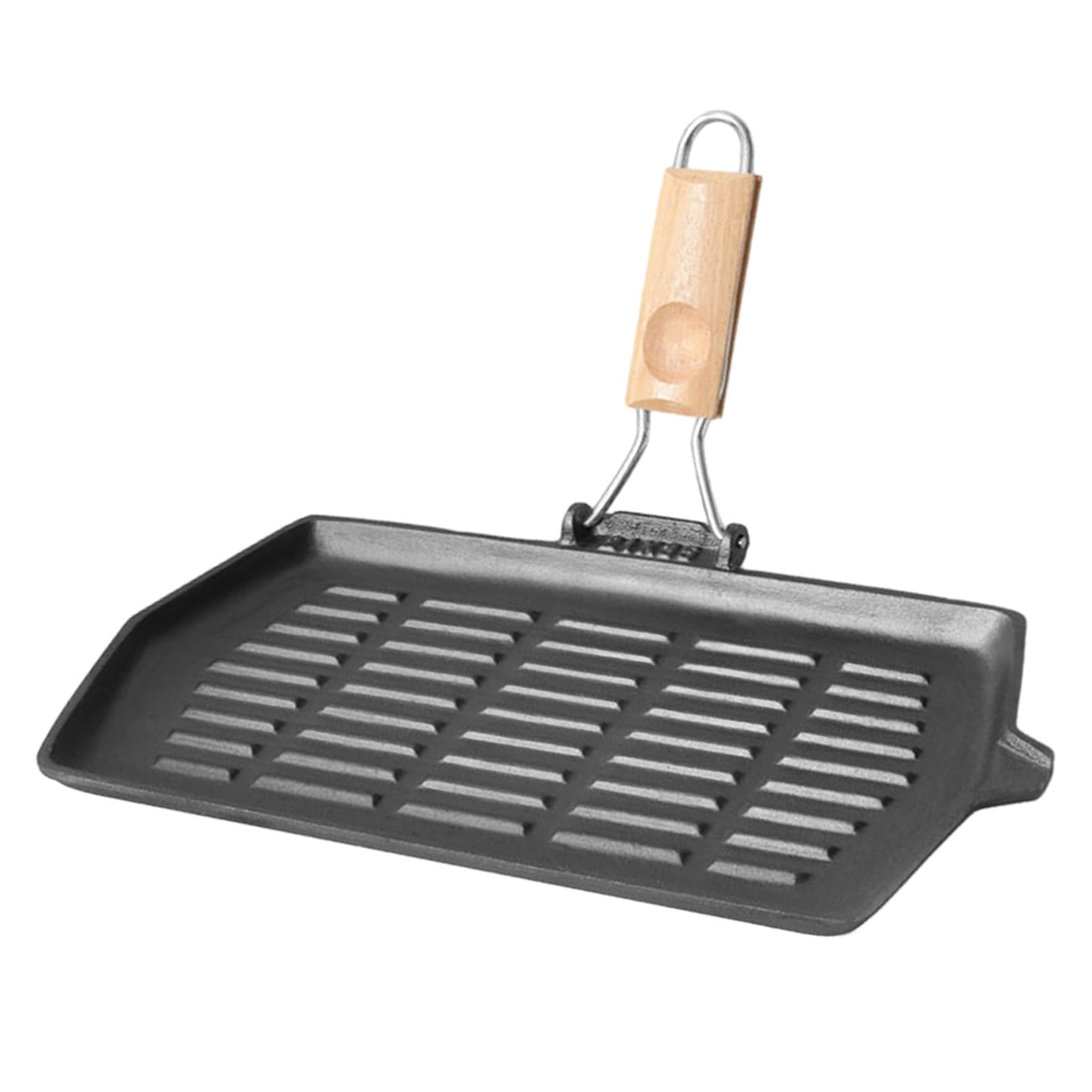 Fiocias Grill Pan for Electric Stovetop, Induction, Gas Cast Iron with Pour Spouts Steak Style A