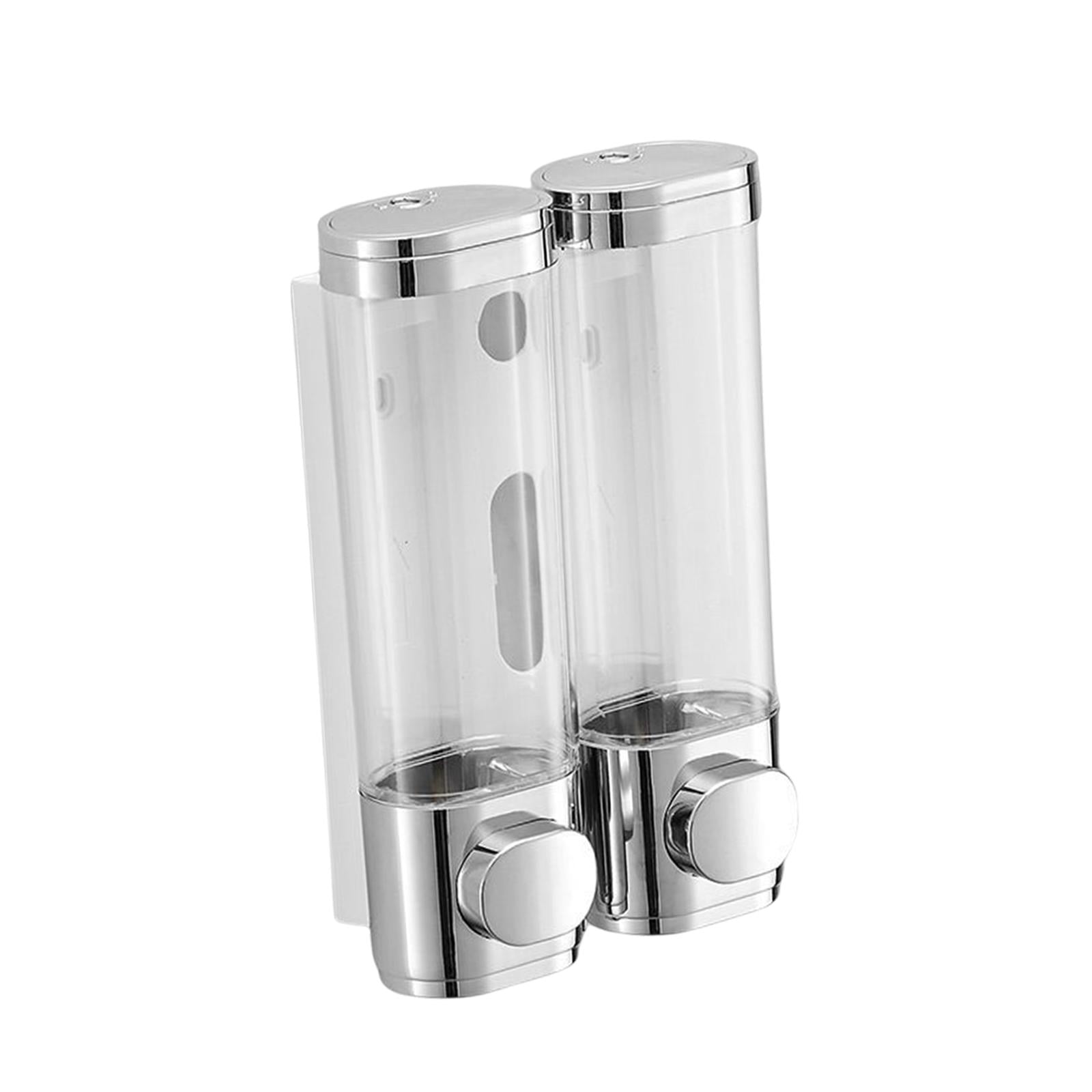 Fiocias Hand Press Soap Dispenser Wall Mounted Container Bath Liquid Soap Dispenser for Silver Double