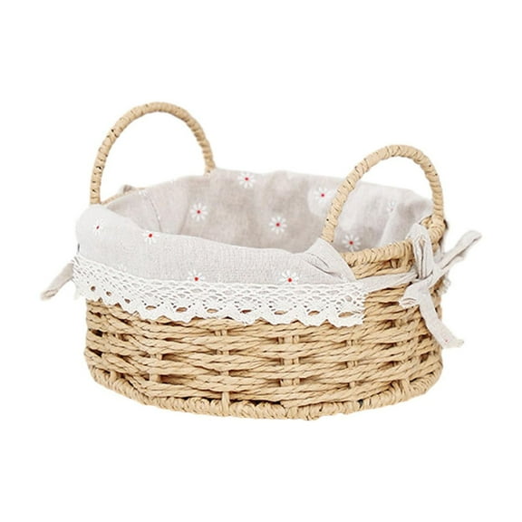 Fiocias Handmade Storage Basket Desktop Sundries Organizer Serving Basket Snack Cosmetic Round S