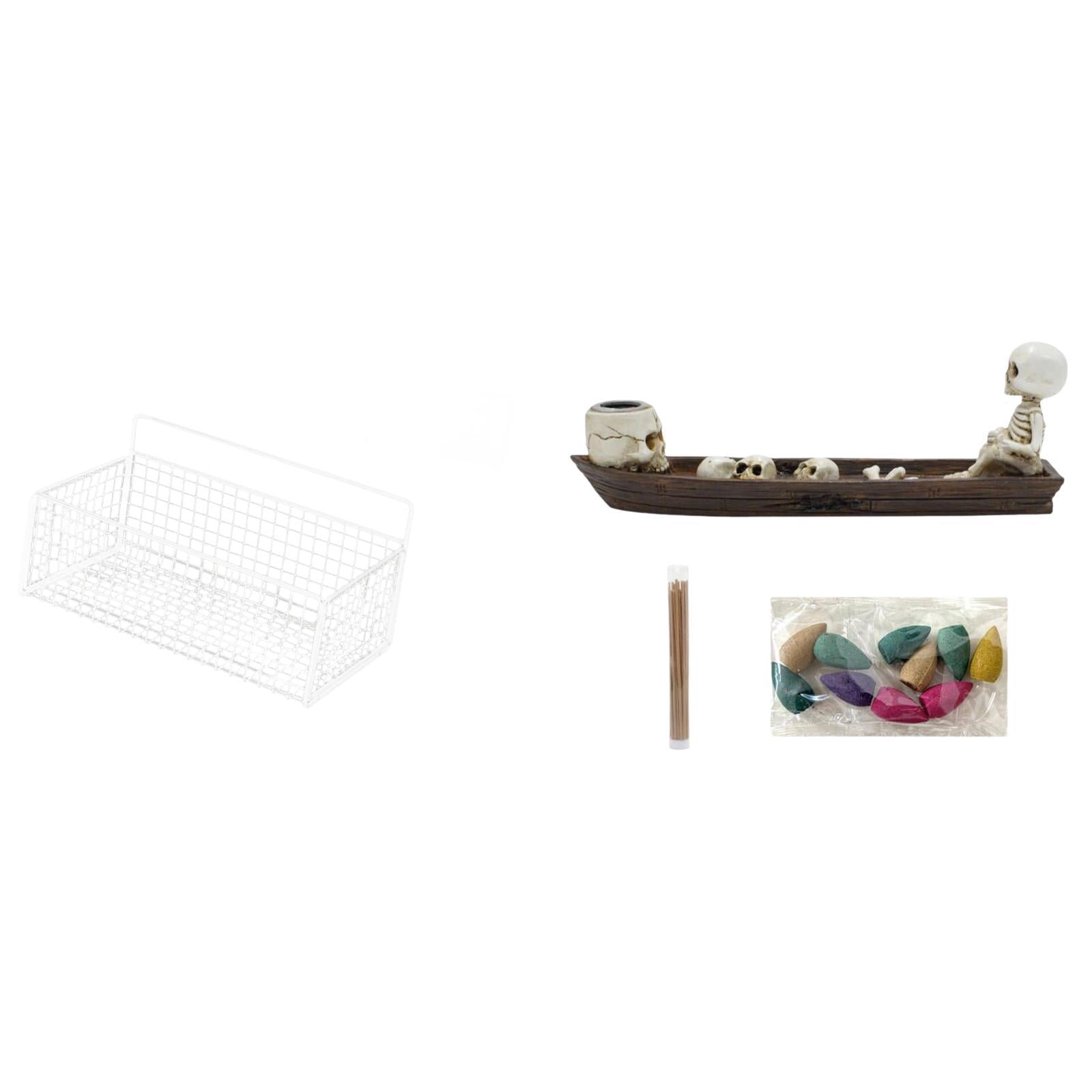 Fiocias Hanging Storage Basket Metal Wall Organizer Cabinet Basket Wire Shelf Resin Incense Holder Unique Sculpture Suitable for Office Home Decoration Gift G