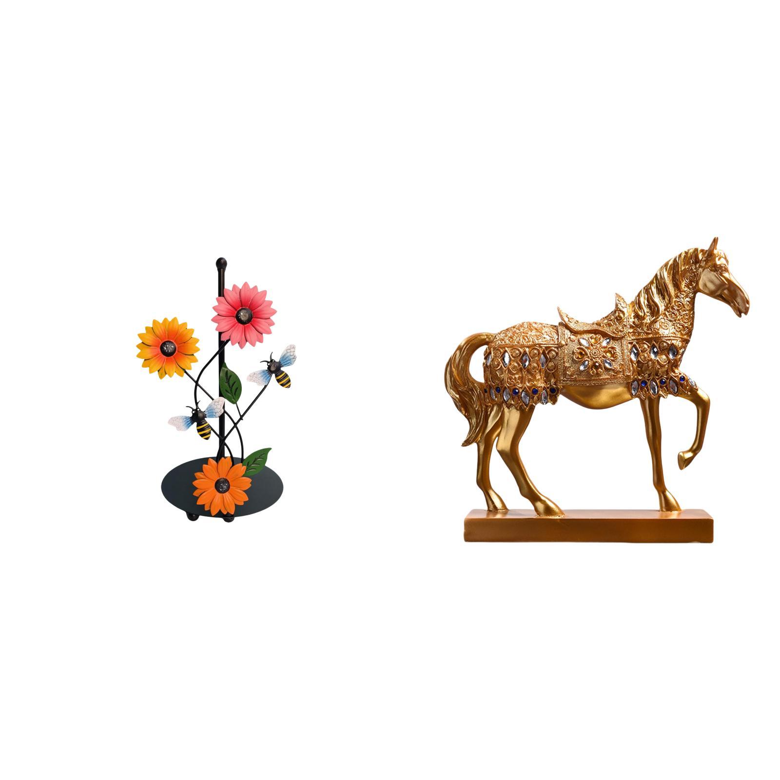 Fiocias Horse Paper Towel Holder Dispenser Non Slip Vertical Tissue Holder Rack Figurine Decoration Animal Sculpture Engraved Resin Figurines for Home Office