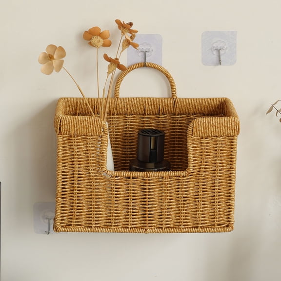 Fiocias Imitation Rattan Hanging Basket Bread Basket Wall Mount Rectangular Storage Bin Organizer for Snacks Ginger Garlic Vegetables M