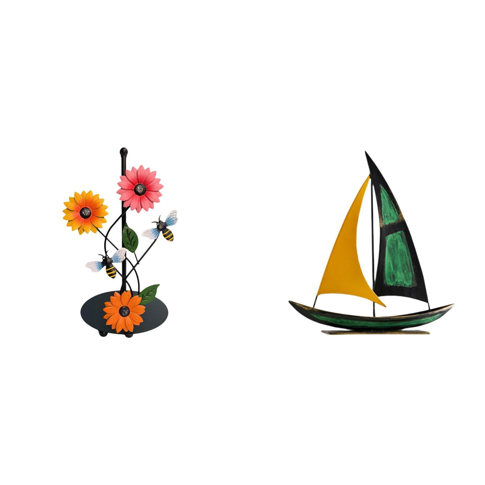 Fiocias Iron Paper Towel Holder Sailboat Sculpture Dispenser Non Slip Vertical Tissue Rack Tabletop Ornament Feng Shui Decor Collection Decorative Figurine Fo