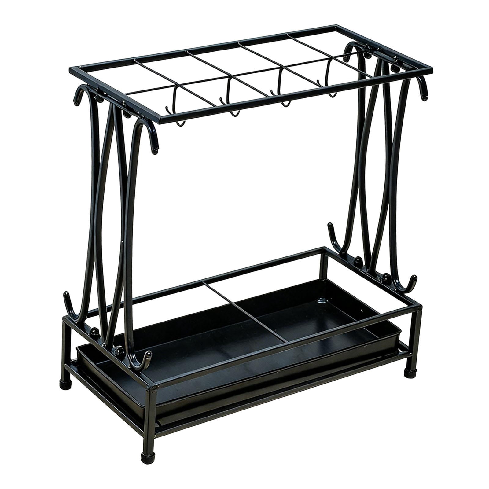 Fiocias Iron Umbrella Holder with Drip Tray Rectangular Umbrella Storage Organizer Stand Black