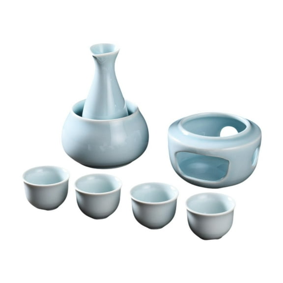 Fiocias Japanese Sake Set with Warmer,Porcelain Pottery,4 Cups Creative Traditional Sake