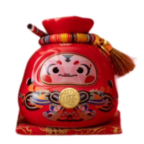 Fiocias Lucky Bag Piggy Bank Ceramic Figurine Souvenir Gift Table Centerpiece Home Decor Red