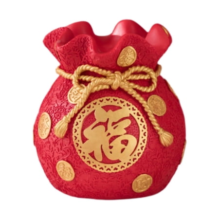 Fiocias Lucky Bag Piggy Bank Money Bag Statue Collection Money Saving Box for Desk Shelf Red Height 15cm