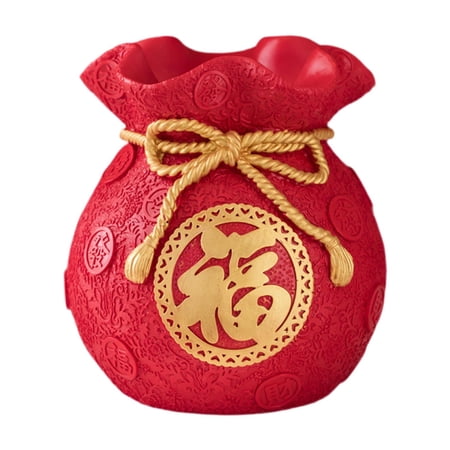 Fiocias Lucky Bag Piggy Bank Money Bag Statue Collection Money Saving Box for Desk Shelf Red Height 16cm