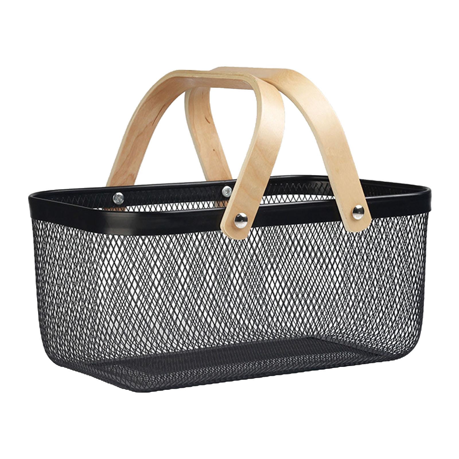 Fiocias Metal Wire Mesh Storage Basket Multifunctional Food Organizer Vegetable Shopping Black