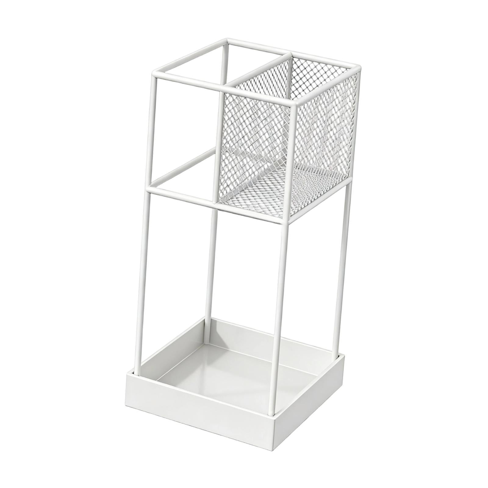 Fiocias Modern Iron Umbrella Holder Stand Anti Slip Storage Organizer Bin for Long Short White
