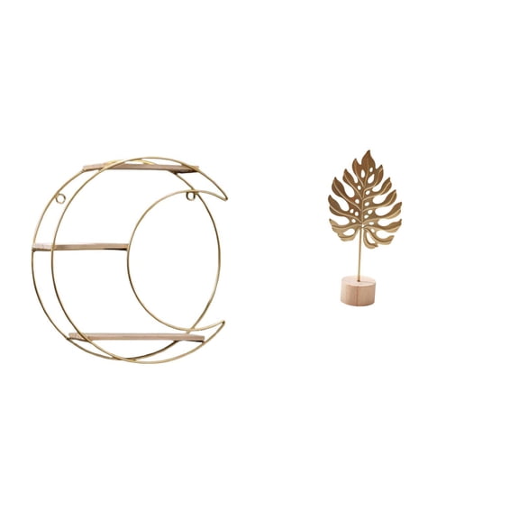 Fiocias Modern Multifunctional Metal Wall Shelf with Leaf Shaped Sculpture Decorative Collectibles Trophy Display Nordic Creative Ornament for Home Table Part