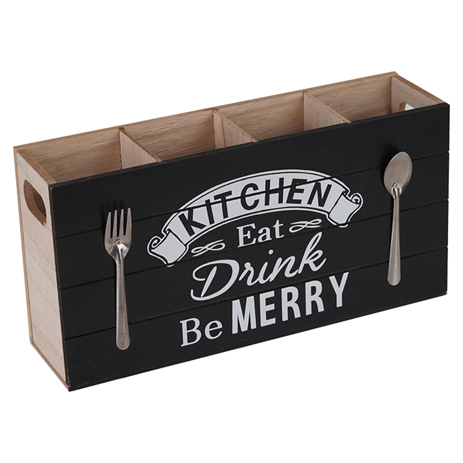 Fiocias Multifunction Wood Kitchen Cutlery Holder 4 Compartments Utensil Caddy Organizer