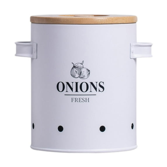 Fiocias Onion Storage Bin, Onion Garlic Storage Canister Food Container with Lid, Rustic M