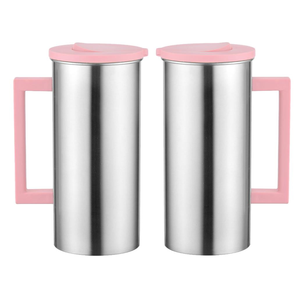 Fiocias Pack of 2, Stainless Steel 1.8 Litre Water Pitcher Pink Juice Jar Serving