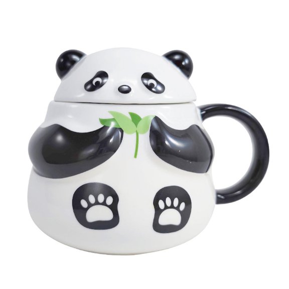 Fiocias Panda Water Cup Adorable Easy Clean with Lid Cartoon Panda Mug Ceramic Water Cup