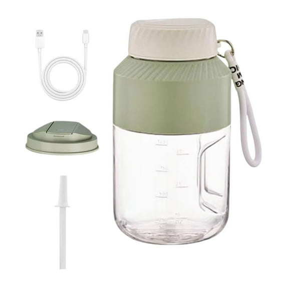 Fiocias Portable Blender Multifunctional Sports Bottle USB Rechargeable Smoothie Machine Green Double Lid