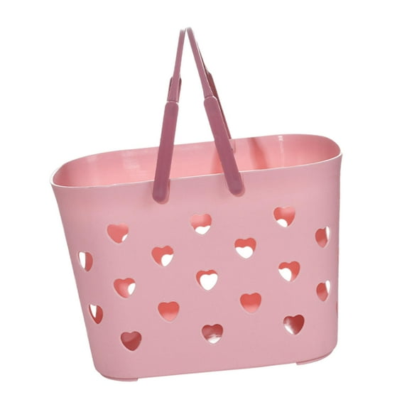Fiocias Portable Shower Caddy Tote Organizer Bin Hanging Hollow with Handle Multipurpose Pink