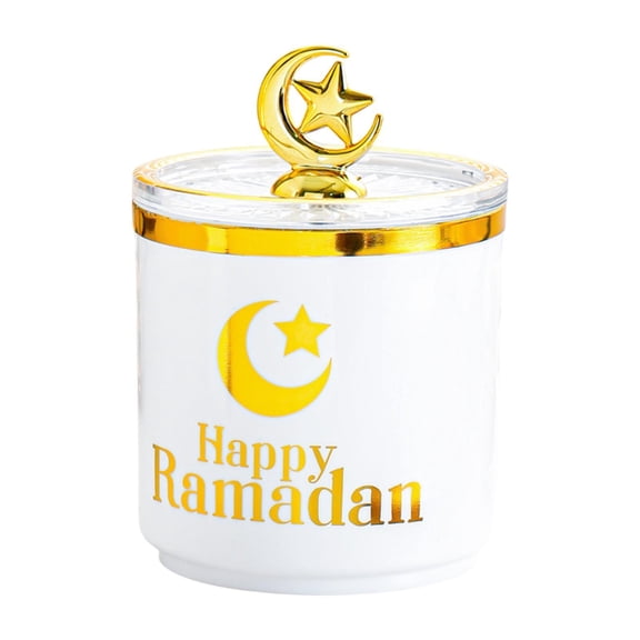 Fiocias Ramadan Candy Jar Candy Serving Jar Multifunctional with Lid Dustproof Organizer Moon Star White