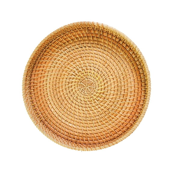Fiocias Rattan Round Serving Tray Storage Platter Plate for Home Decorative Coffee Table 22cmx3cm