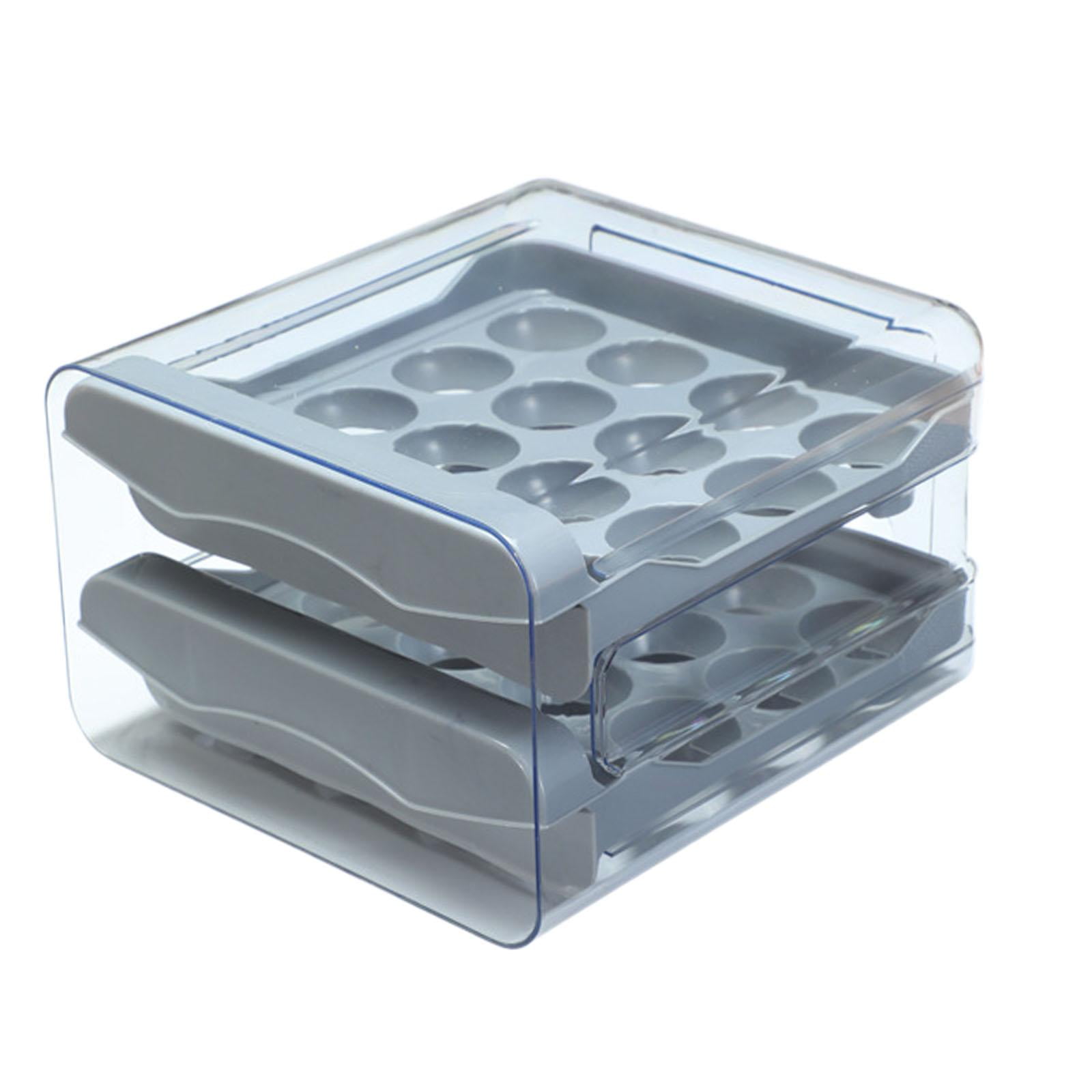 Fiocias Refrigerator Egg Storage Box Fridge Egg Organizer 2 Layer Reusable Pull Out Egg Gray