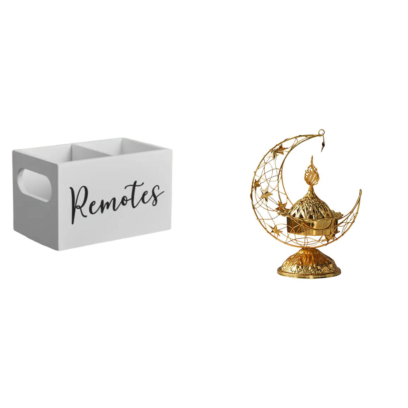 Fiocias Remote Control Holder Desktop Storage Organizer Wooden TV Remote Holder Remote Organizer Arabic Incense Burner Iron Material Suitable for Living Room