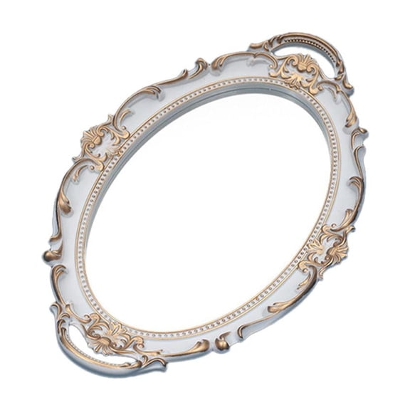 Fiocias Retro Gold Mirror Plate Cosmetic Storage Tray Decorative Tray for Wedding Makeup White ellipse