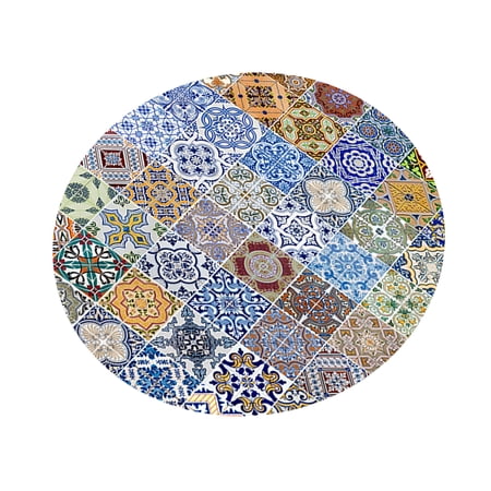 Fiocias Round 55'' Tablecloth Table Linens Coffee Cup Mat Coaster Outdoor #8 8.Bohemian 8.Bohemian grid