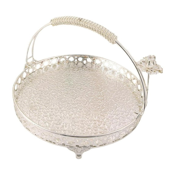 Fiocias Round Decorative Serving Tray Tabletop Handles Argent Large
