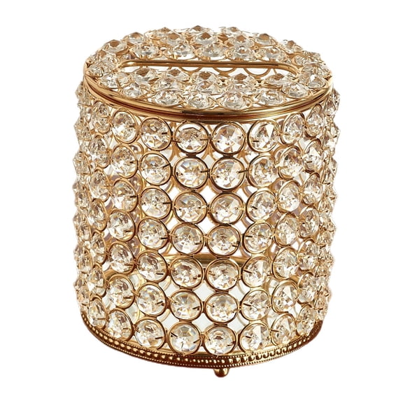 Fiocias Round Tissue Box Container Luxury Crystal Napkin Holder for Living Room Bathroom Golden