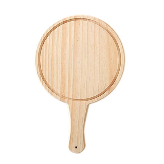 Fiocias Round Wooden Board Kitchen Pizza Bread Platter Serving Plate with Handle 9inch