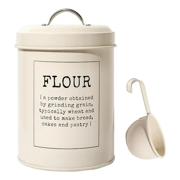 Fiocias Rustic White Storage Tin Jar 3L with FLOUR