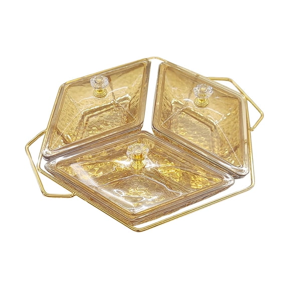 Fiocias Serving Dish with Lid, Divided Tray, Decorative Simple with Stand Serving Plate, 3 Compartments