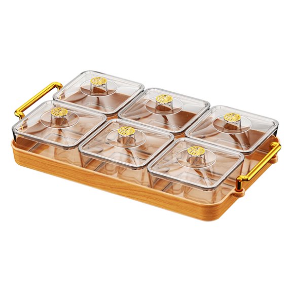 Fiocias Serving Tray Compartment Snack Serving Platter Candy Dish Organizer Portable Food Storage Box with Lid And Handles Suitable for Parties Weddings Event 6 Compartments