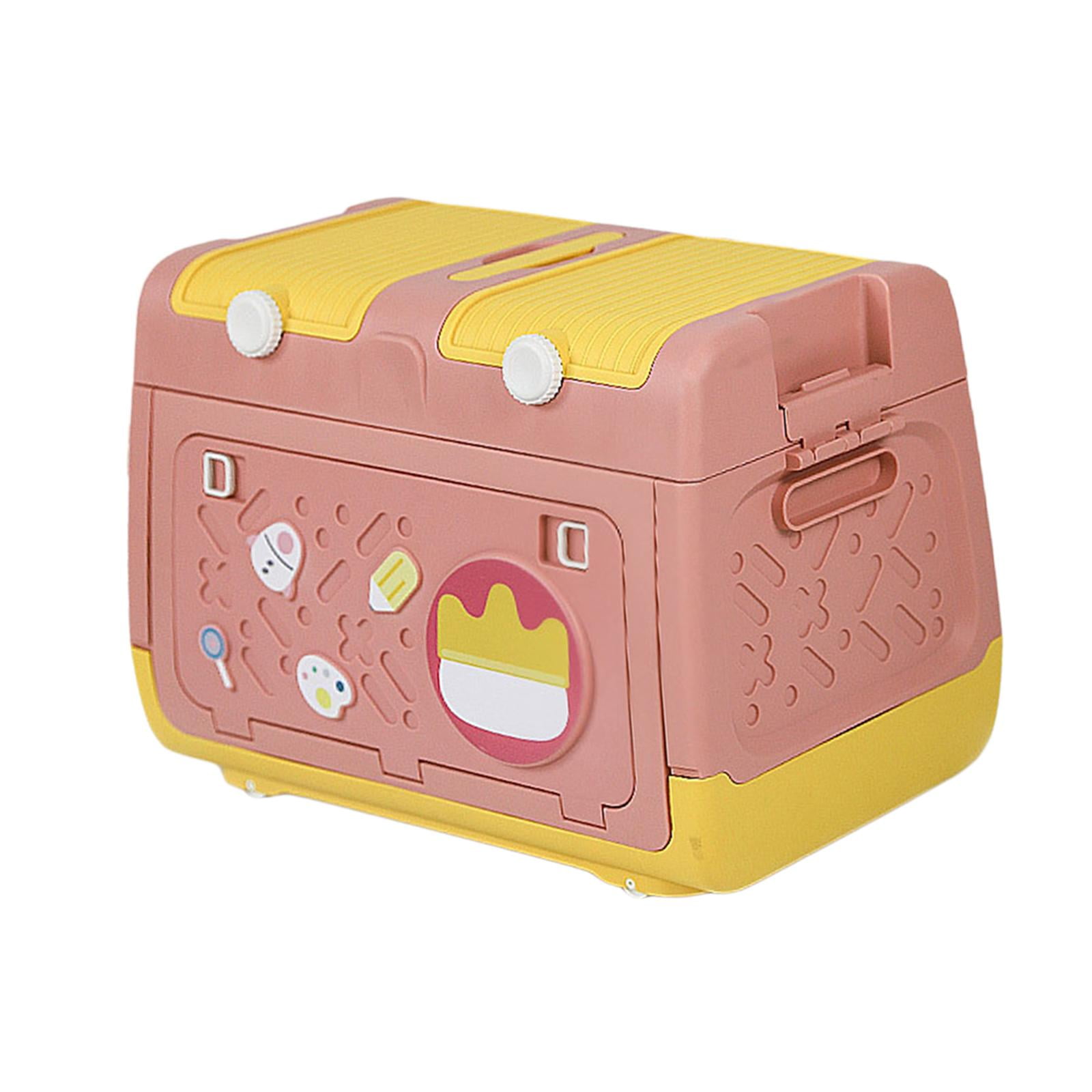 Fiocias Stackable Toy Storage Box with Wheels Organizer Bin Storage Case and Handles for Pink