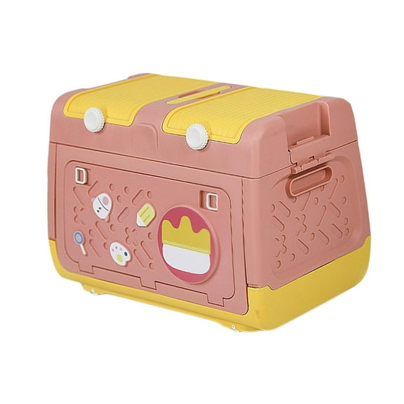 Fiocias Stackable Toy Storage Box with Wheels Organizer Bin Storage Case and Handles for Pink