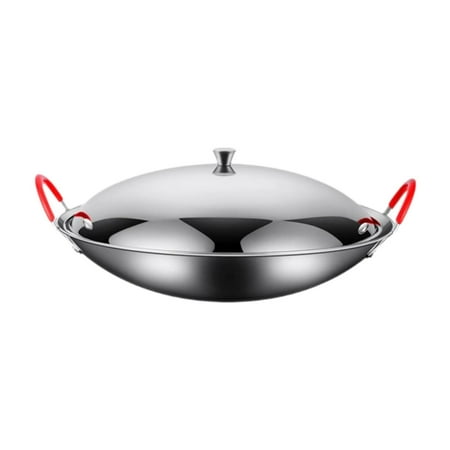 Fiocias Stainless Steel Cookware Pan Double Handle Wok Multipurpose Fast Heating Cooking 9inch With Lid