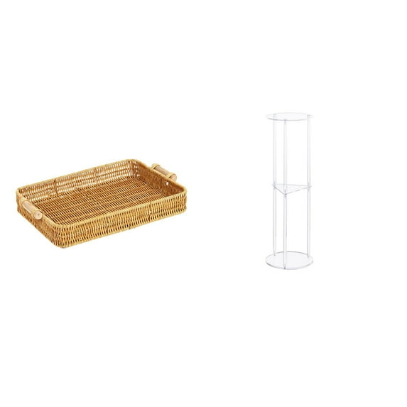 Fiocias Storage Basket Woven Kitchen Organizer with Handles Acrylic Round Side Table Three Tier Decorative Container Handmade Suitable for Home Office Bedroom