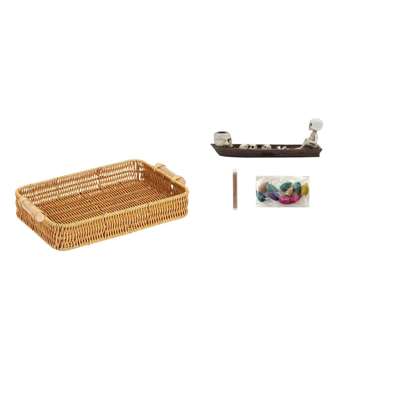 Fiocias Storage Baskets Woven Kitchen Storage Baskets with Handles Handmade Incense Holder Ship Incense Burner Figurine Desk Table Artistic Resin Materi